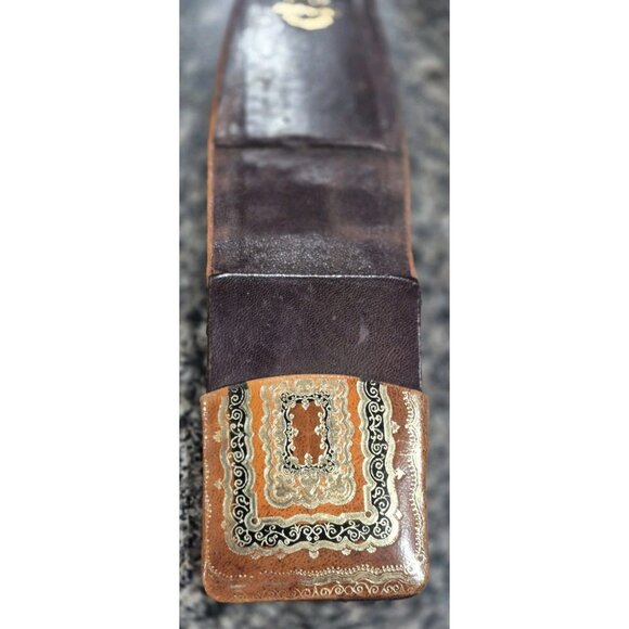 Antique Paper Cigarette Leather Case  Gold, Brown & Black Made In Italy #704 - Picture 2 of 7